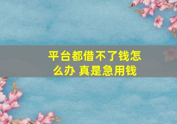 平台都借不了钱怎么办 真是急用钱